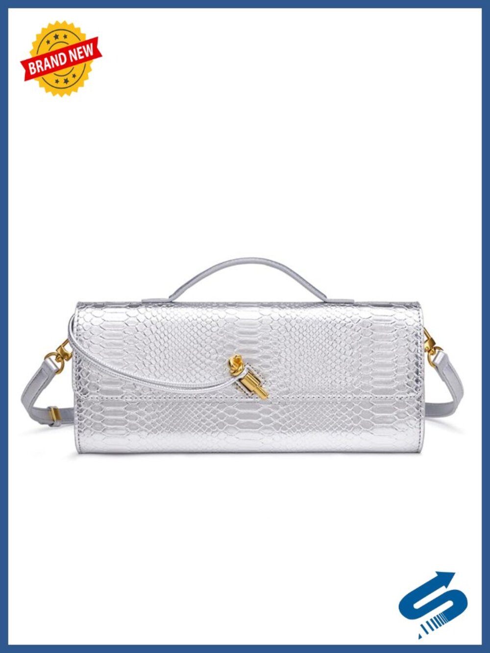 Faux Leather Evening Clutch Crossbody Bag Gold Buckle Formal Wedding Purse